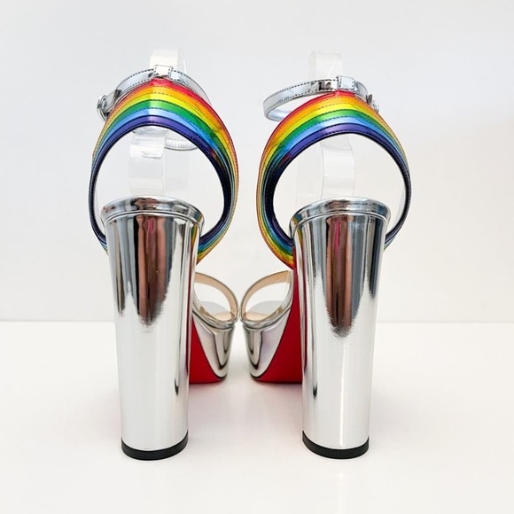 CHRISTIAN LOUBOUTIN Arkendisc Alta 130 metallic silver rainbow platform sandals - Picture 5 of 16
